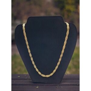 Trifari Vintage Gold Tone Flat Braided Chain Necklace Clasp 30"